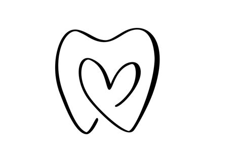 Calligraphic Line Vector Tooth And Heart Icon Dentistry Symbol