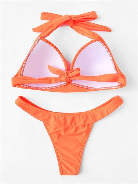 Ruched Detail Halter Bikini Set SheIn Sheinside