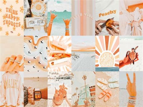 150 Pcs Peach Wall Collage Kit Good Vibes Beach Aesthetic Etsy