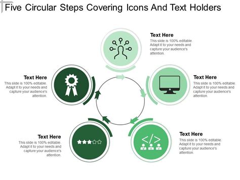 Five Circular Steps Covering Icons And Text Holders Powerpoint Slides