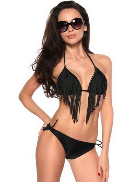 Bikini Fransen Schwarz Sommer Hit Urlaub Strand