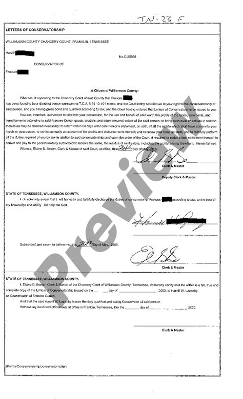 Tennessee Letter Of Conservatorship Us Legal Forms