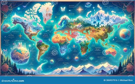 Fantasy Cartography Enchanted World Map Of Myth And Magic Stock