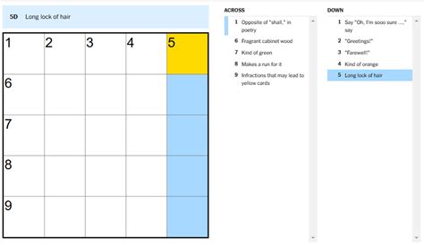 'Long lock of hair' NYT Mini Crossword puzzle clues answer and hints