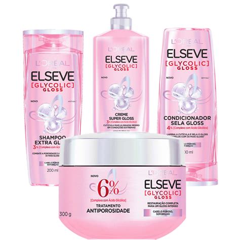 Kit Elseve Glycolic Gloss Shampoo 200ml Condicionador 200ml Máscara