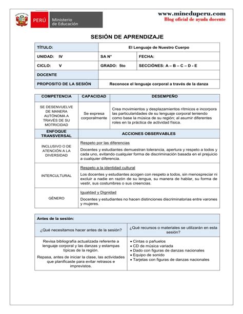 Sesi N De Aprendizaje Por Desempe Os