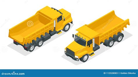 Excavator And Dump Truck Working At Coal Mine Flat Vector Illustration