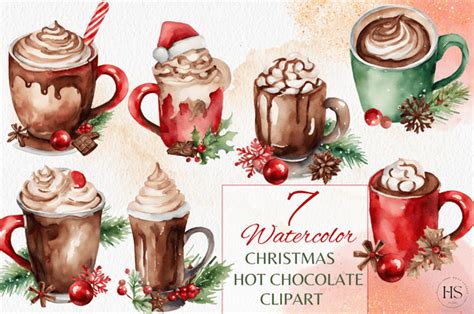 Watercolor Christmas Hot Chocolate Set Graphic By Heyv Studio