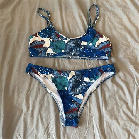 Plt Blue Leave Patterned Bikini Never Worn Just Depop