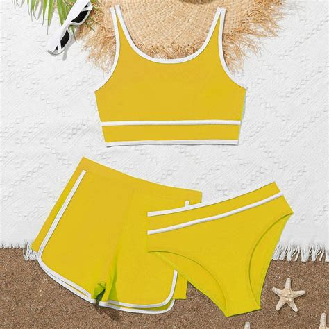 Piece Girls Bikini Swimsuits Set Girls Athletic Swimwear Bikini Tops With Breifs Shorts Set