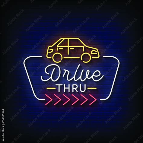 Vetor De Neon Sign Drive Thru With Brick Wall Background Vector Do Stock Adobe Stock