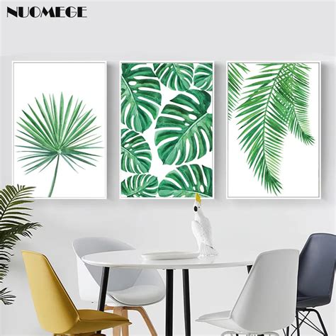 Tropical Palm Leaf Canvas Painting Fresh Monstera Nordic Minimalist