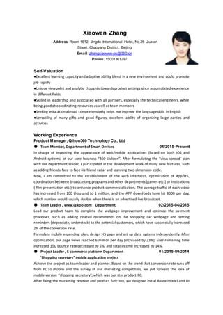 Xiaowen Zhang S Resume Pdf