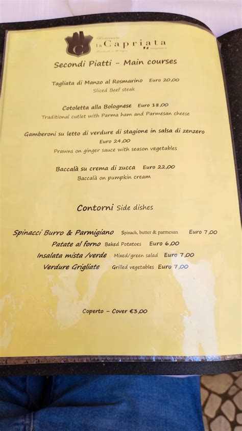 menu au la capriata restaurant bologne