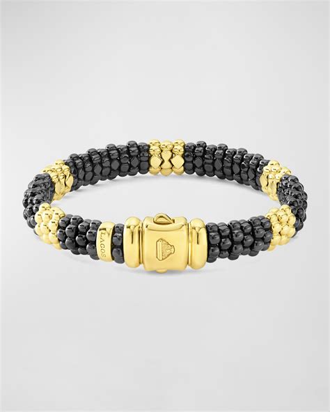 Lagos Black Caviar And 18k Gold Station Bracelet Neiman Marcus