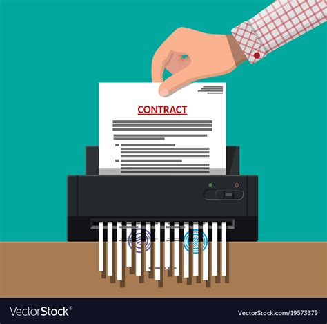 Hand Putting Contract Paper In Shredder Machine Vector Image