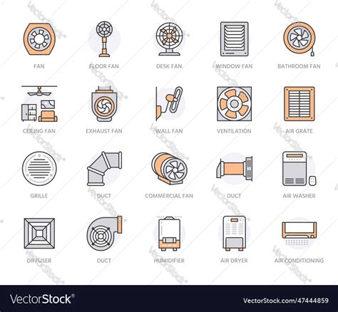 Ventilation Equipment Line Icons Air Conditioning Vector Image