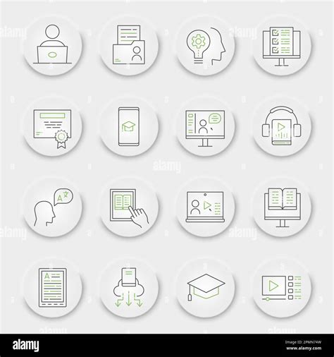 Online Education Line Icon Set Distance Learning Symbols Collection