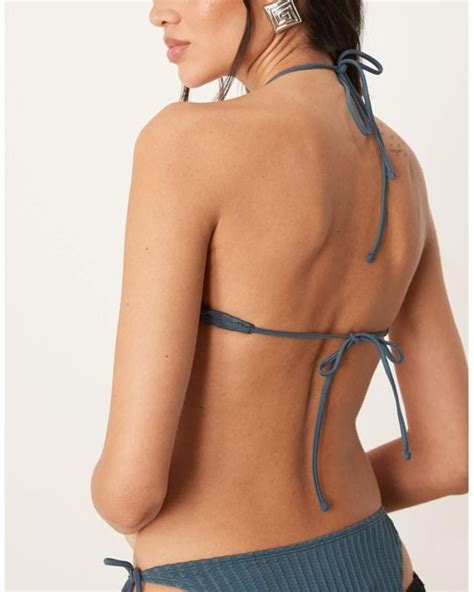 Asos Riddy Rib Scoop Halter Bikini Top In Blue Lyst