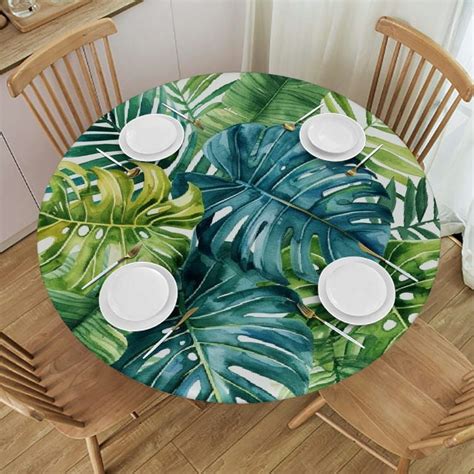 Zhiwo Tablecloths Round Table Cover Palm Leaves Tropical Jungle