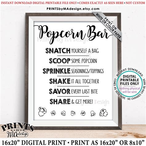 Popcorn Bar Sign Popcorn Toppings Popcorn Directions Graduation Wedding Birthday Retirement