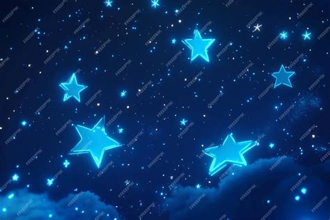 3d Neon Night Sky Vivid Neon Stars In A Dark Blue Sky Background