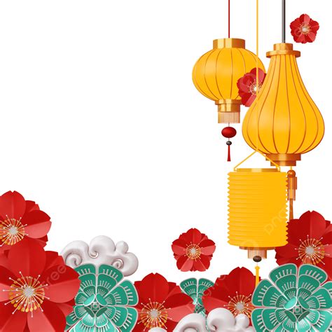 Happy Chinese New Year Colorful Flower With Lantern Chinese New Year 2021 Year Of The Ox Png