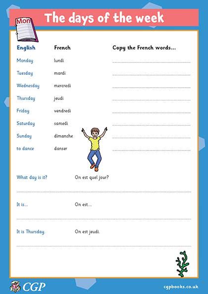 The Days Of The Week Worksheet Years French Cgp Plus