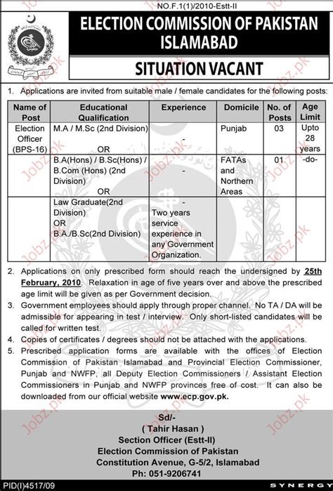 Election Commission Of Pakistan Job Opportunities Job