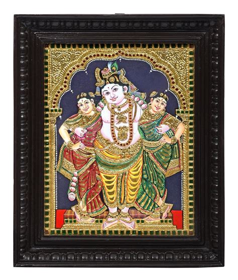 Krishna with his Queens Tanjore Painting | Traditional Colors With 24K ...