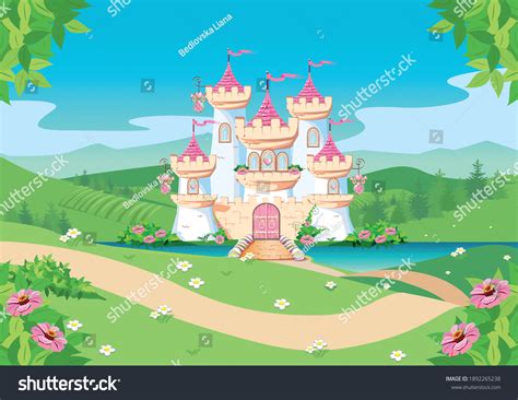 Fabulous Background Princess Castle By Lake Stock Vector (Royalty Free) 1892265238 | Shutterstock