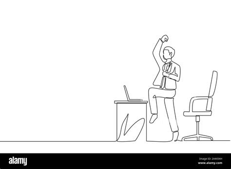 Single One Line Drawing Happy Businessman Jumping And Dancing On The