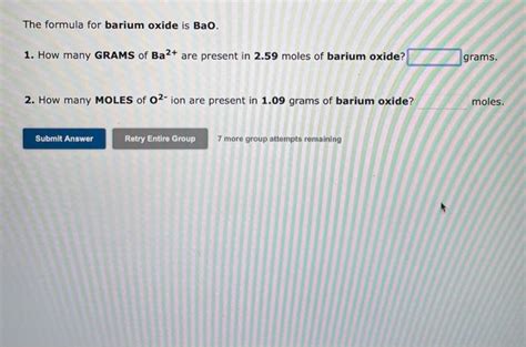 Solved The Formula For Barium Oxide Is Bao How Many Chegg