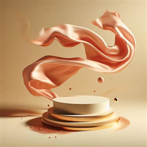 Premium Photo D Display Podium With Pedestal Flying Nude Color Silk Cloth Curtain Product