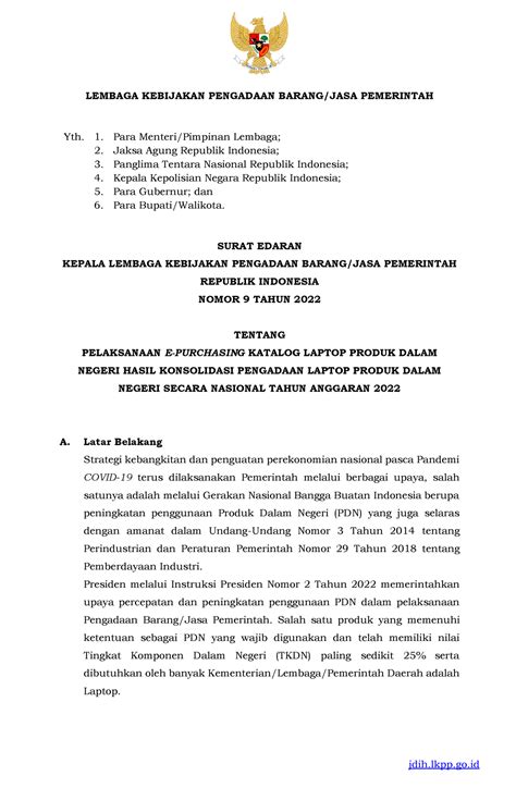 Surat Edaran Kepala Lkpp Nomor 9 Tahun 2022 2055 1 Paraf I Paraf Ii Paraf Iii Paraf Iv Paraf V