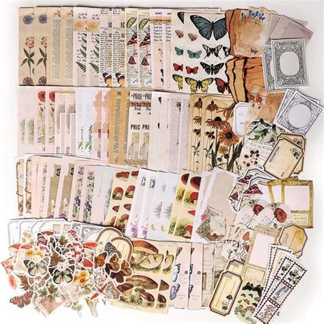 200 Pieces Vintage Scrapbook Supplies Pack for Junk Journal Planners DIY Paper Stickers Vintage ...