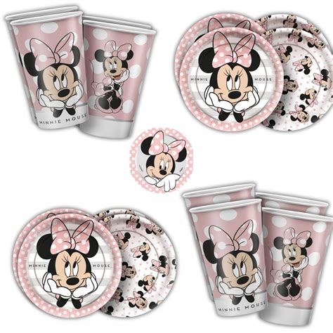 Kit Festa Minnie Mouse Rosa Pratos Copos Descart Vel Ml