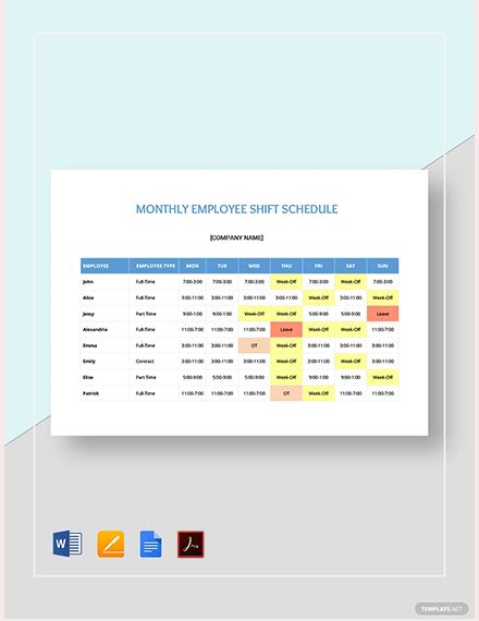 Free 24 Hour Shift Schedule Template - Google Docs, Word, Apple Pages | Template.net