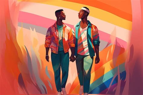 Pareja gay un concepto de amor de género feliz sonriente joven personajes de dibujos animados