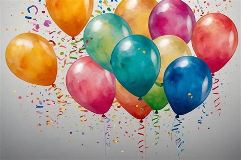 Premium Photo Watercolor Birthday Background Balloons And Confetti