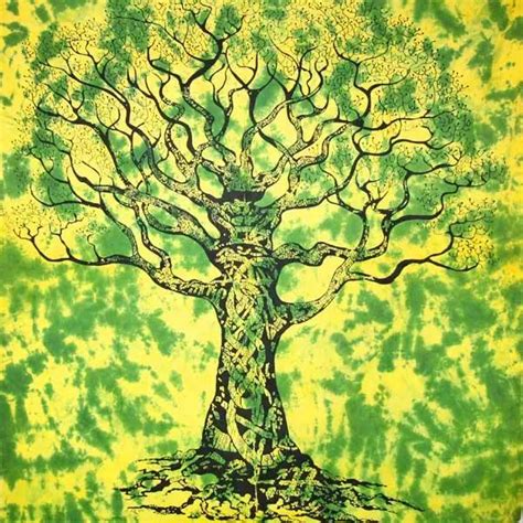 Green Celtic Knot Tree Of Life Tie Dye Tapestry - Decor by David