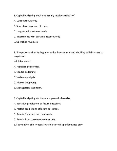 Capital Budgeting Decisions Usually Involve Analysis Of