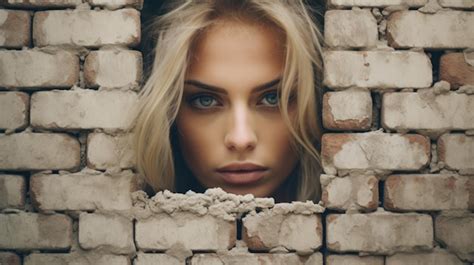 Premium AI Image Blonde Girl Inside The Brick Wall Background Grunge Texture Or Pattern For