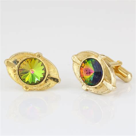 vintage gold tone multicolored gemstone swank cufflinks set av pawn