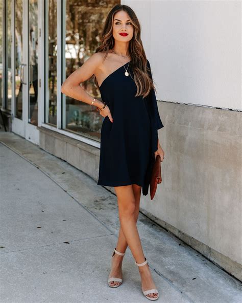 Side To Side One Shoulder Statement Dress Navy Insstreet