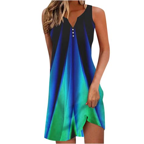 Gakvbuo Summer Tank Dresses For Women 2024 Button Down V Neck Mini Dress Sleeveless T Shirt