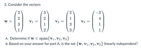 Solved 3. Consider the vectors | Chegg.com