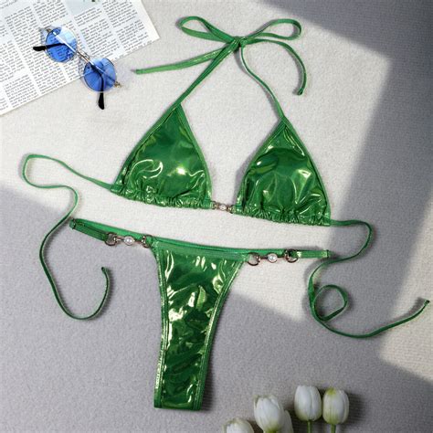 Sexy Women Micro Bikini Glittery Swimwear Swimsuit Bathing Suit Push Up