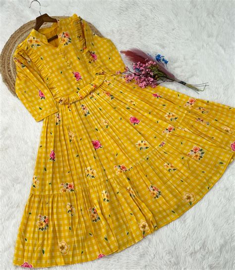 KA 1259 SILK FANCY FLORA PRINTS SUMMER WEAR LADIES ONE PIECE GOWN DRESS