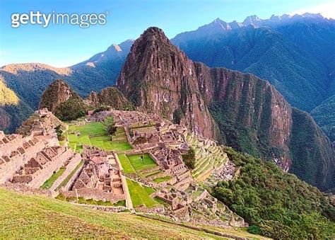 Machu Picchu Peru Famous Inca Town Fortress In Andes Mountains Famous